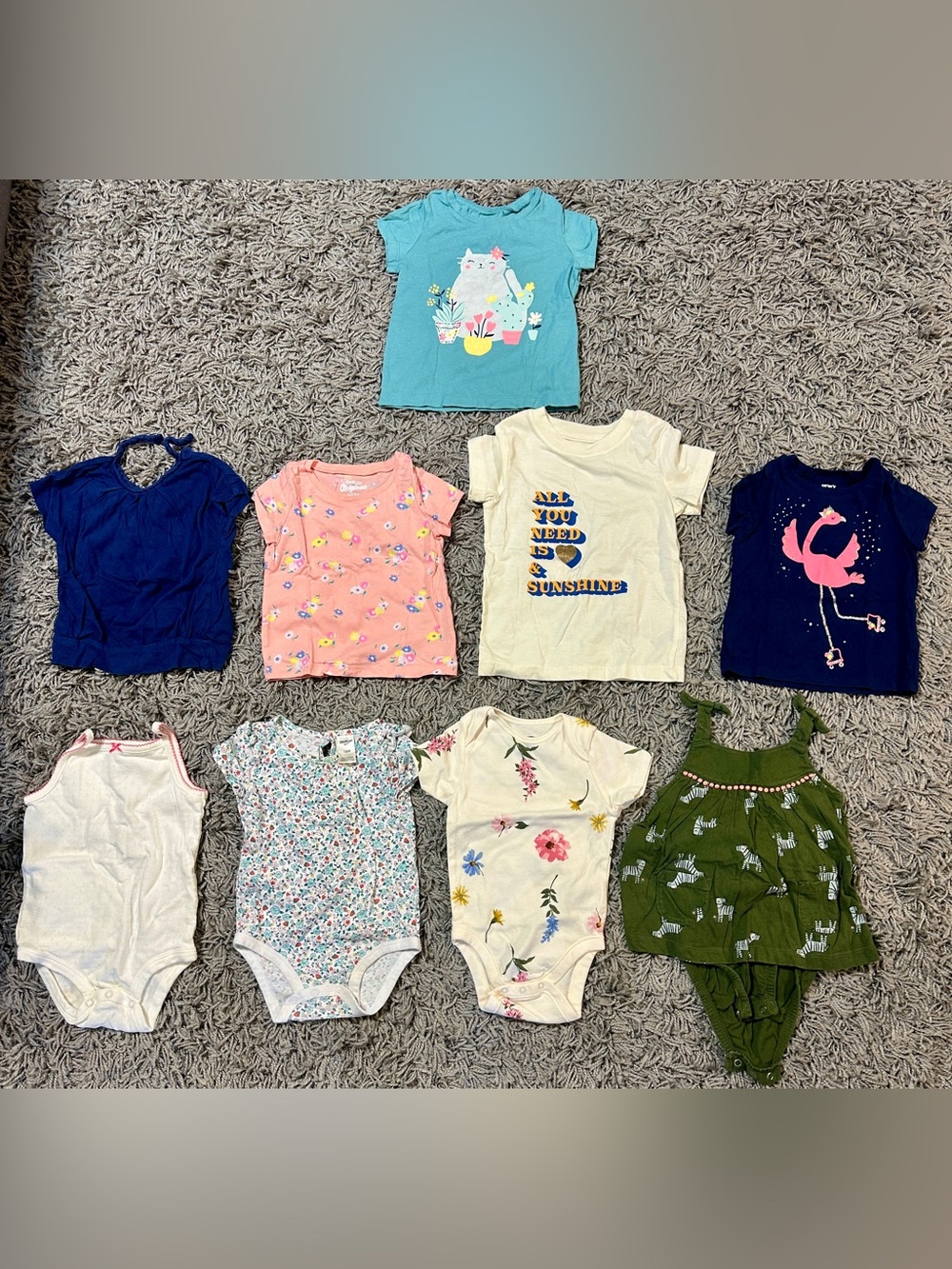Assorted Girls' Short Sleeve Tees & Bodysuits - Blue, Pink, Cream, Navy, Green
